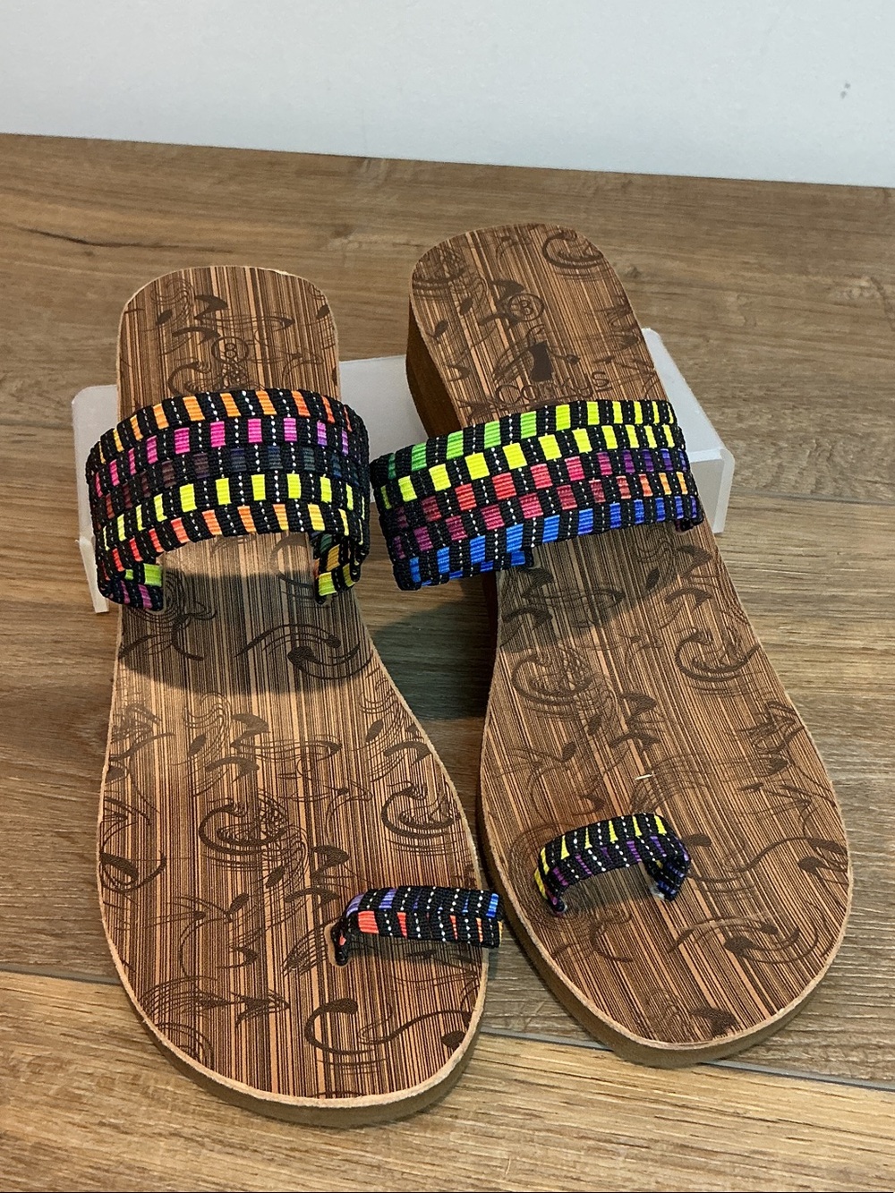 CORKYS | Toasty multicolour rainbow sandals, size 8